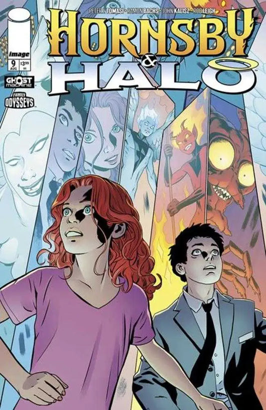 Comic book cover Hornsby & Halo #9 featuring children looking at angel and devil reflections