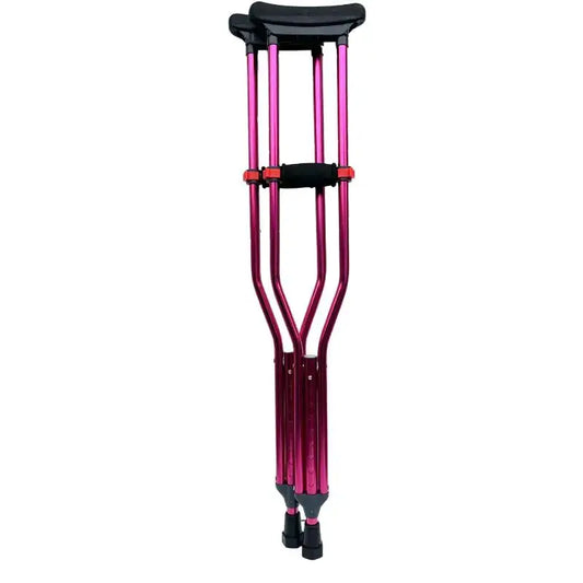 Hot Pink Aluminum Underarm Crutches with ergonomic hand grips for adults and kids