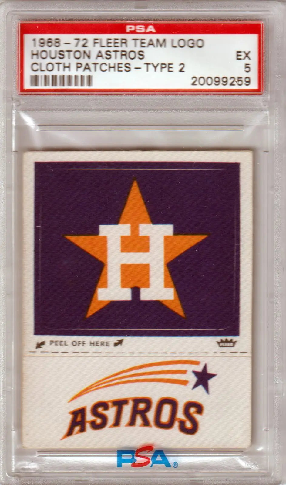 Houston Astros Fleer team logo cloth patch from 1968-72 with PSA 5 EX grade