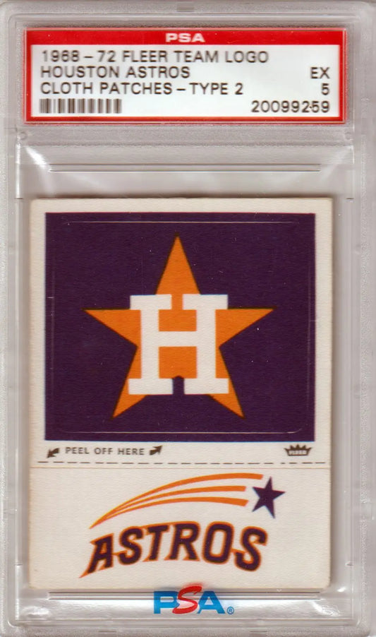 Houston Astros Fleer team logo cloth patch from 1968-72 with PSA 5 EX grade