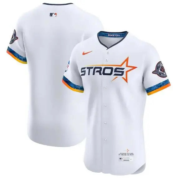 White Houston Astros Nike 2025 City Connect Elite Baseball Jersey display