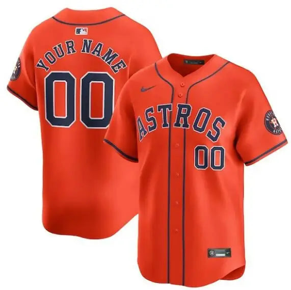 Orange Houston Astros Nike Alternate Limited Custom Baseball Jersey displayed on product page