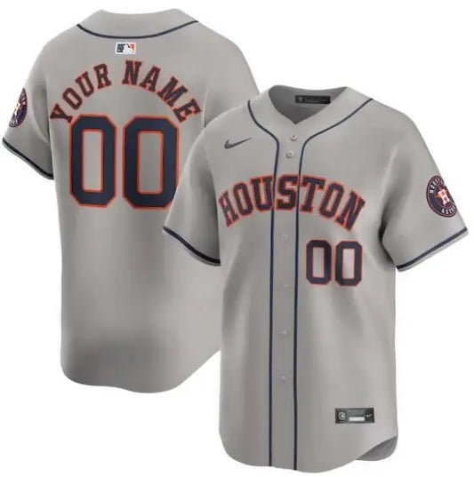 Gray Houston Astros Nike Away Limited Custom Baseball Jersey on display