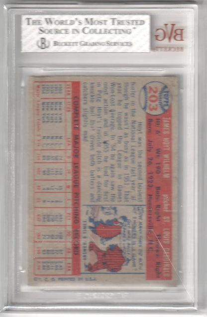 Graded Hoyt Wilhelm baseball card Columbia Hobby 1957 Topps #203 BVG 2.5 G-VG