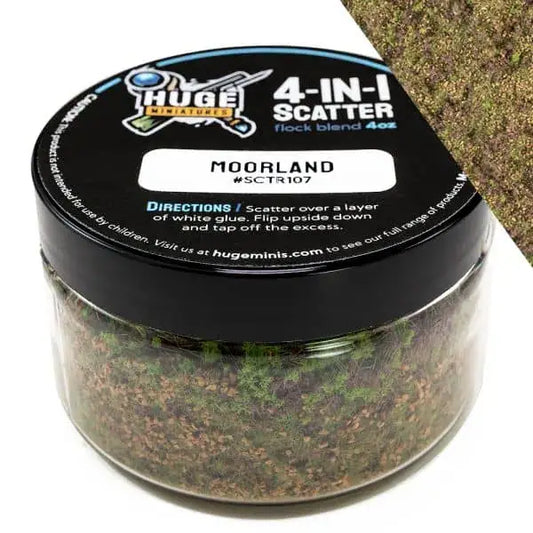 Jar of Moorland Flock Blend from Huge Miniatures 4-in-1 Scatter set for miniatures gaming