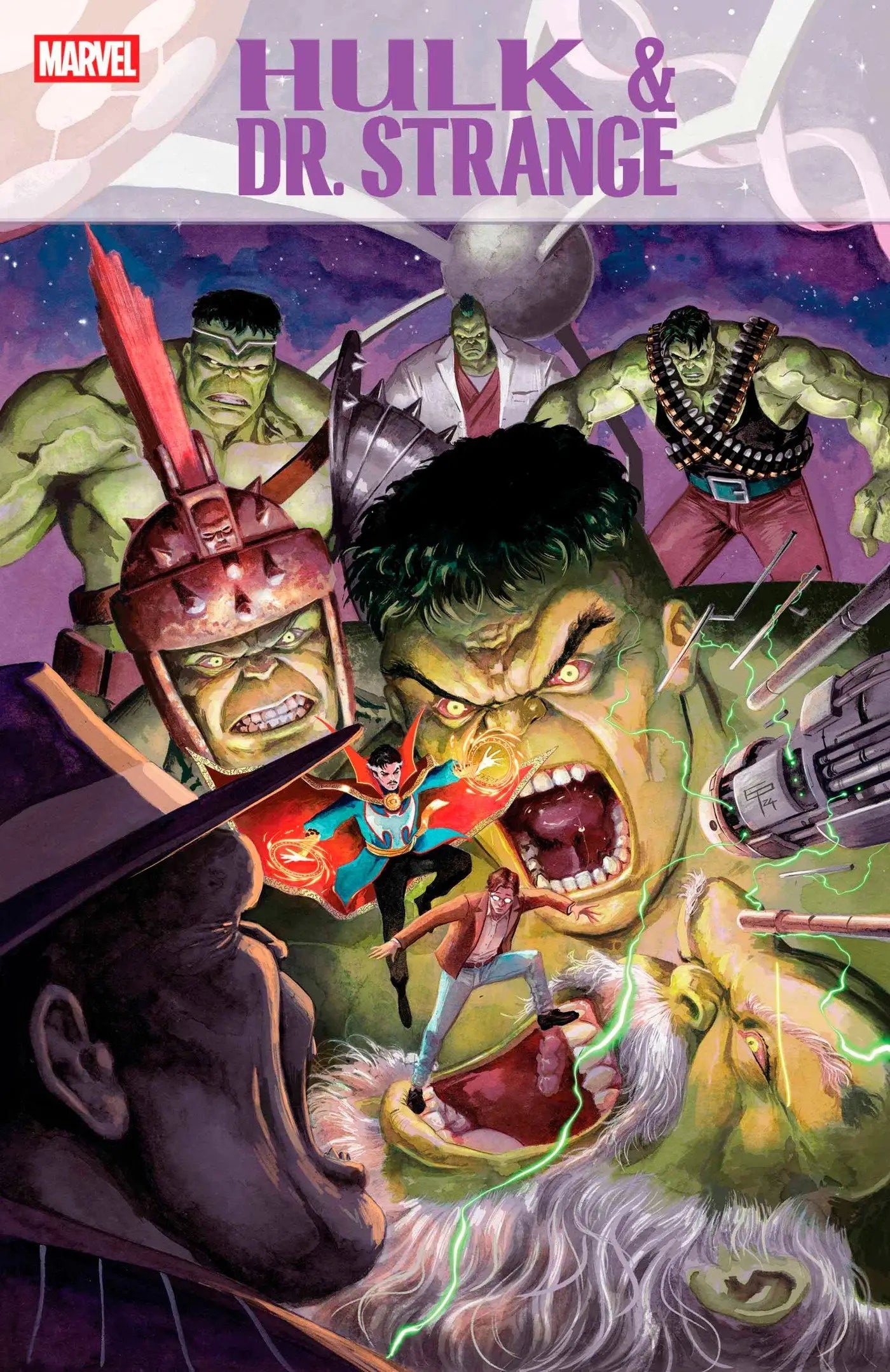 Comic book cover of Hulk and Doctor Strange by German Peralta featuring Bruce Banner