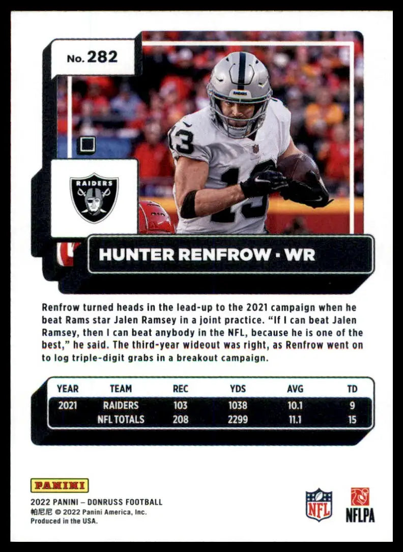 Hunter Renfrow football card 2022 Donruss Las Vegas Raiders collectible product