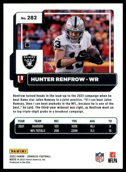Hunter Renfrow football card 2022 Donruss Las Vegas Raiders collectible product