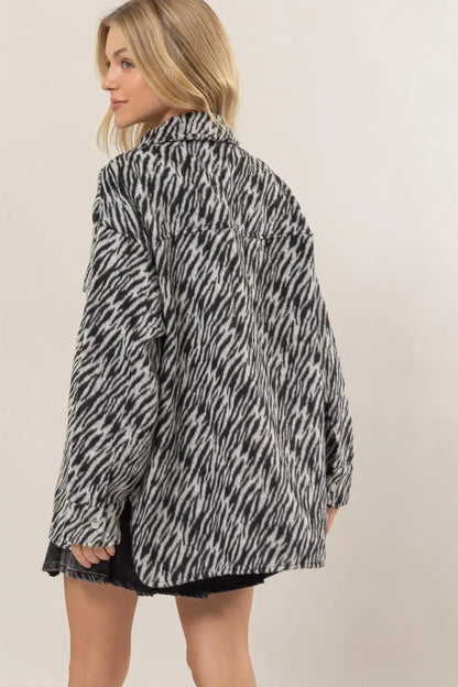 HYFVE Zebra Print Snap Down Long Sleeve Shacket - Sweaters & Cardigans/Cardigans