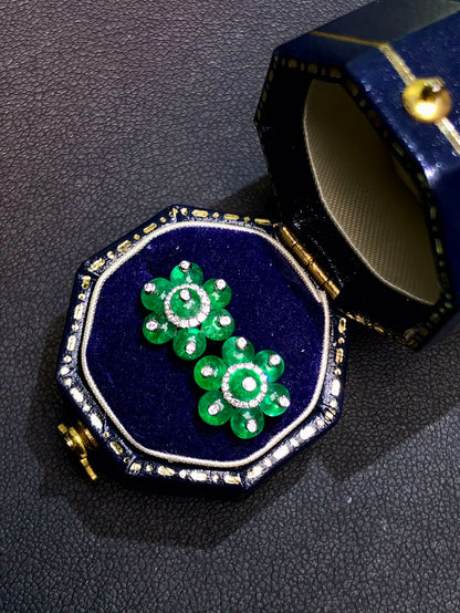 18K Yellow Gold And Emerald Bead Earrings