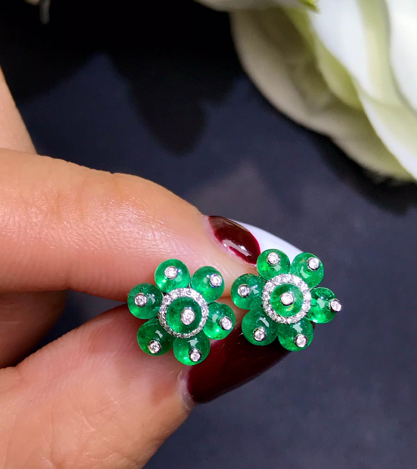 18K Yellow Gold And Emerald Bead Earrings