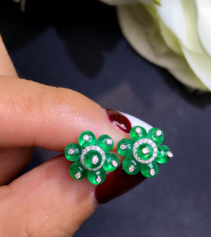 18K Yellow Gold And Emerald Bead Earrings