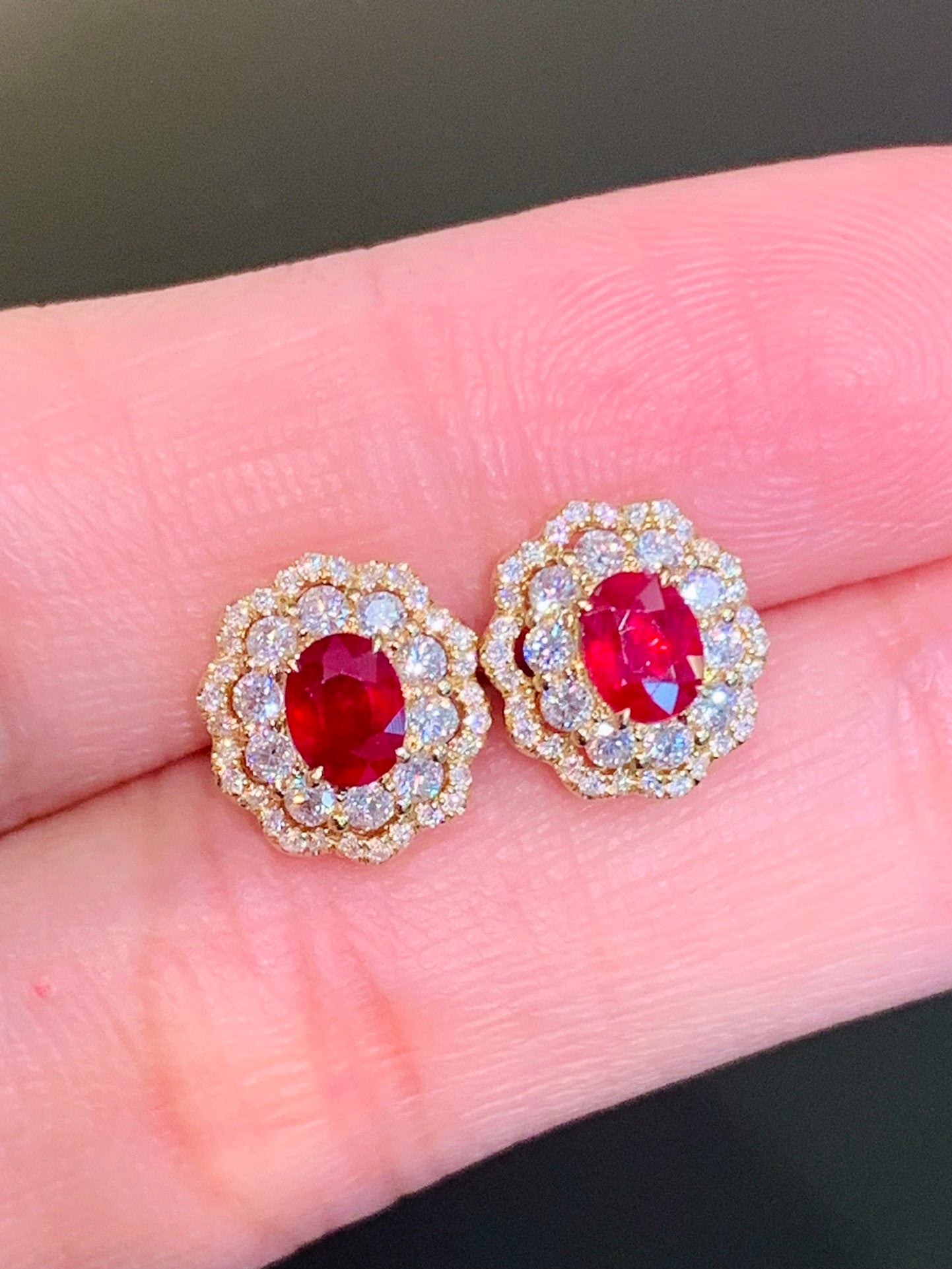 18K Gold Ruby Stud Earrings, Classic Style