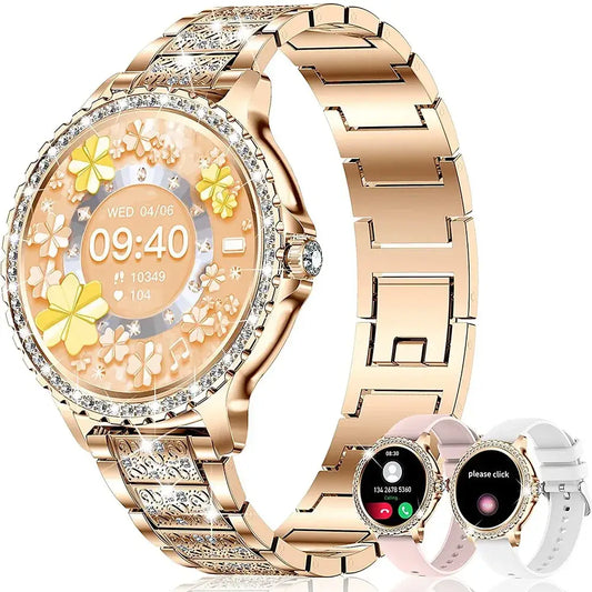 Rose gold i58 Diamond Women Smartwatch with diamond bezel floral face for fitness and calls