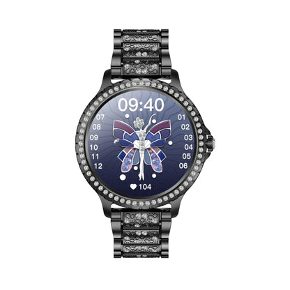 Black i58 Diamond Women Smartwatch with butterfly display, fitness tracker, and BT dial