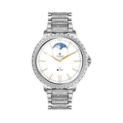 I58 Diamond Women Smartwatch with diamond bezel, moon phase, and fitness tracking