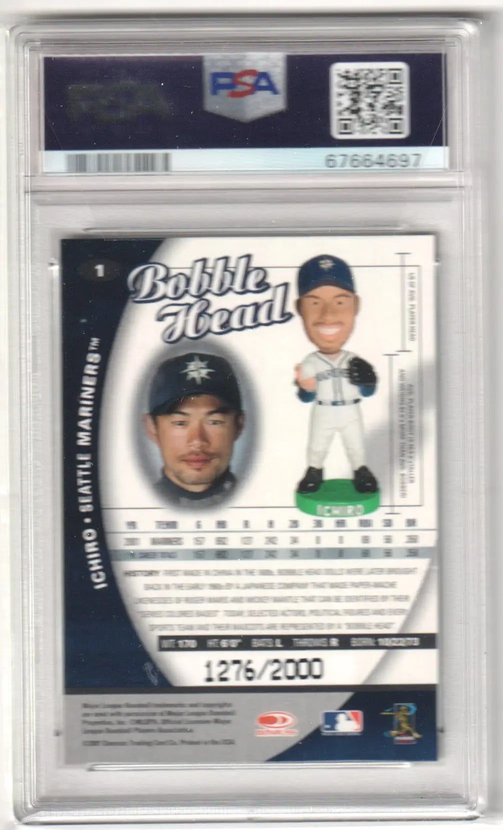 Graded Ichiro baseball card showcasing a Donruss Class of 01 bobble head card from Columbia Hobby