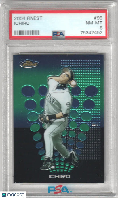Graded Ichiro Baseball Card from Topps Finest 2004 Mariners, Columbia Hobby PSA 8