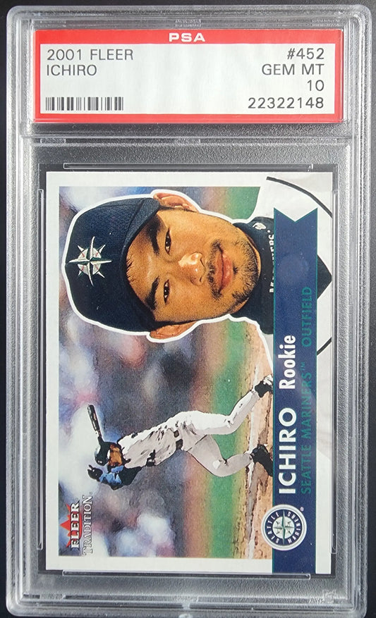 PSA graded Ichiro Suzuki 2001 Fleer #452 gem mint trading card from Seattle Mariners