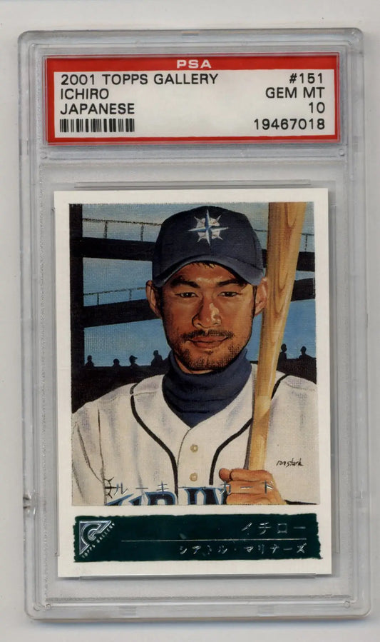 PSA graded Ichiro Suzuki 2001 Topps Gallery Japanese Text #151 in protective case