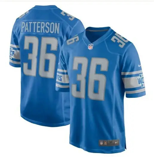 Two blue Detroit Lions Nike Team Game Jerseys with number 36 displayed