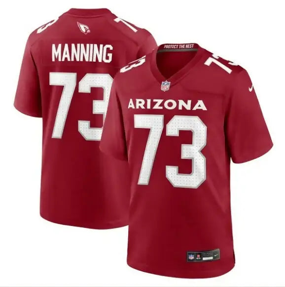Red Arizona Cardinals Manning #73 Nike football jersey displayed in product image