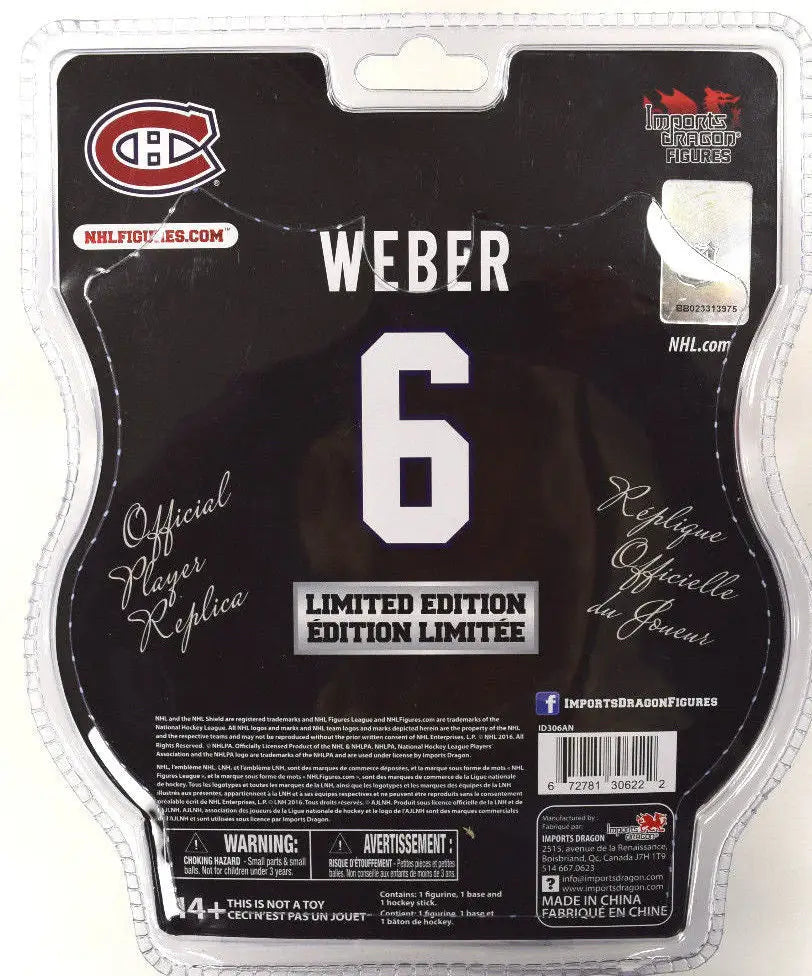 Hockey jersey number 6 Weber in retail packaging for ultimate baseball fans collection