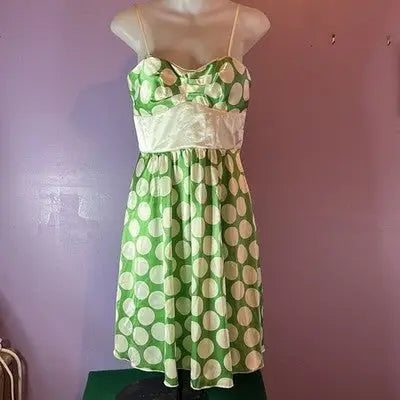 San Francisco green polka dot sundress with spaghetti straps and empire waist