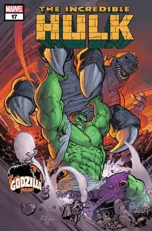 Comic book cover of Incredible Hulk #17 in Godzilla variant by Andrei Bressan