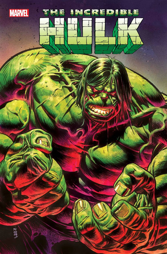 Green Incredible Hulk bursting through red lightning effects in trading cards display