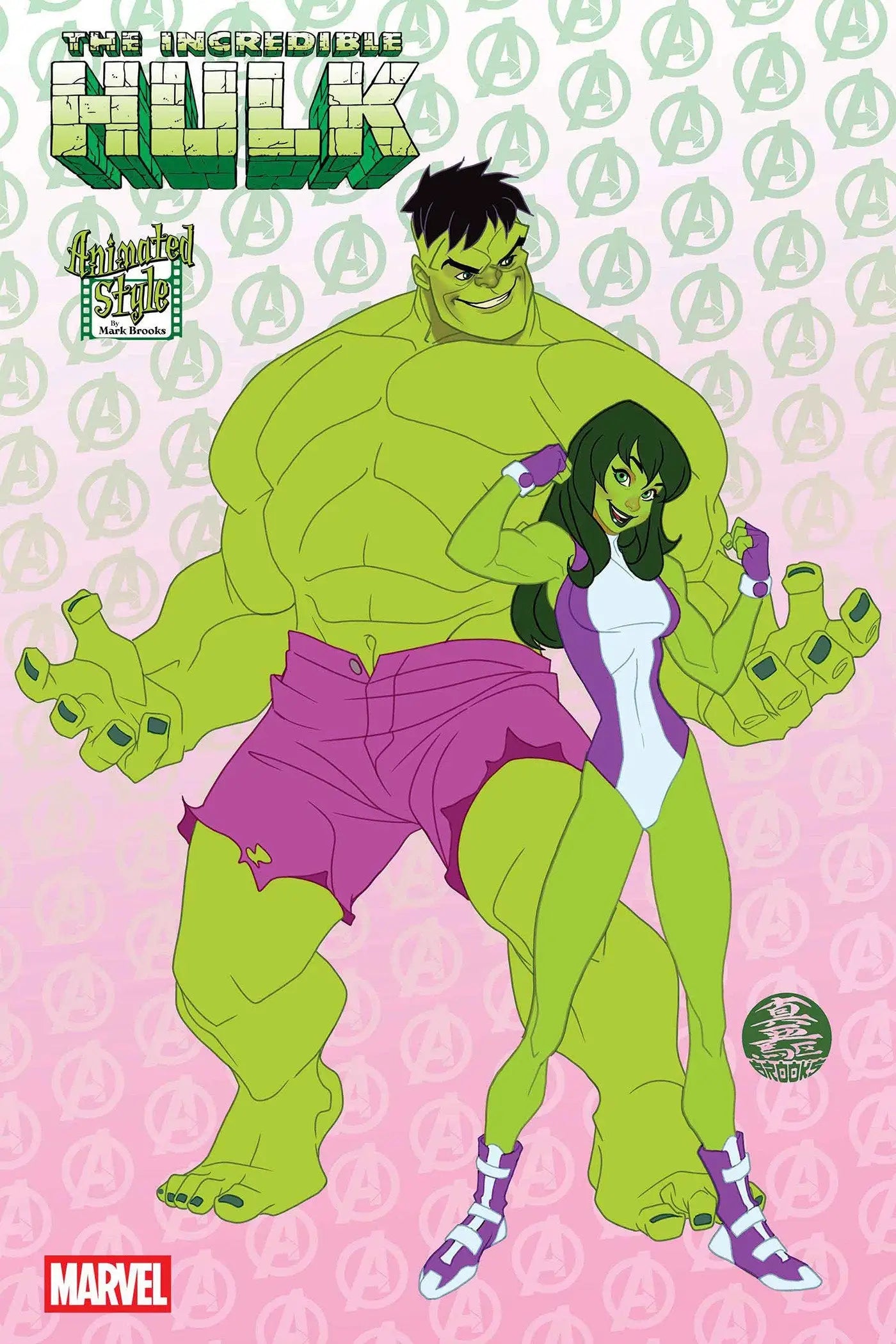 Animated Hulk and She-Hulk from Incredible Hulk #22 Mark Brooks Variant artwork