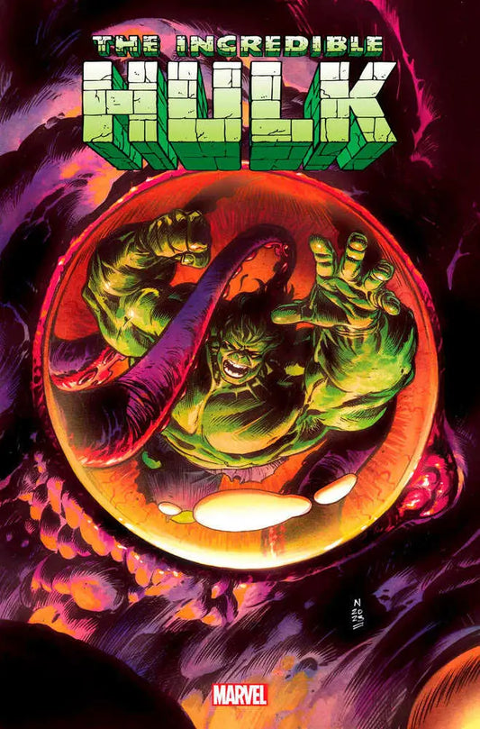 Hulk bursting through a glowing barrier in Incredible Hulk 3 trading cards design