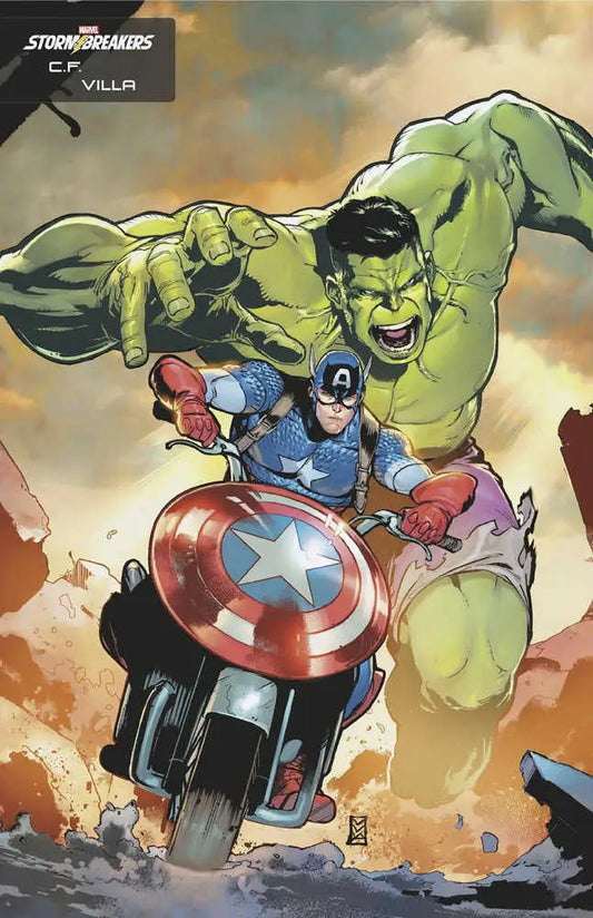 Hulk and Captain America on a motorcycle in Incredible Hulk 4 C.F. Villa Variant comic art