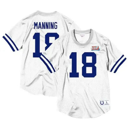 White Indianapolis Colts Peyton Manning #18 football jersey on Indianapolis Colts Mesh Crew