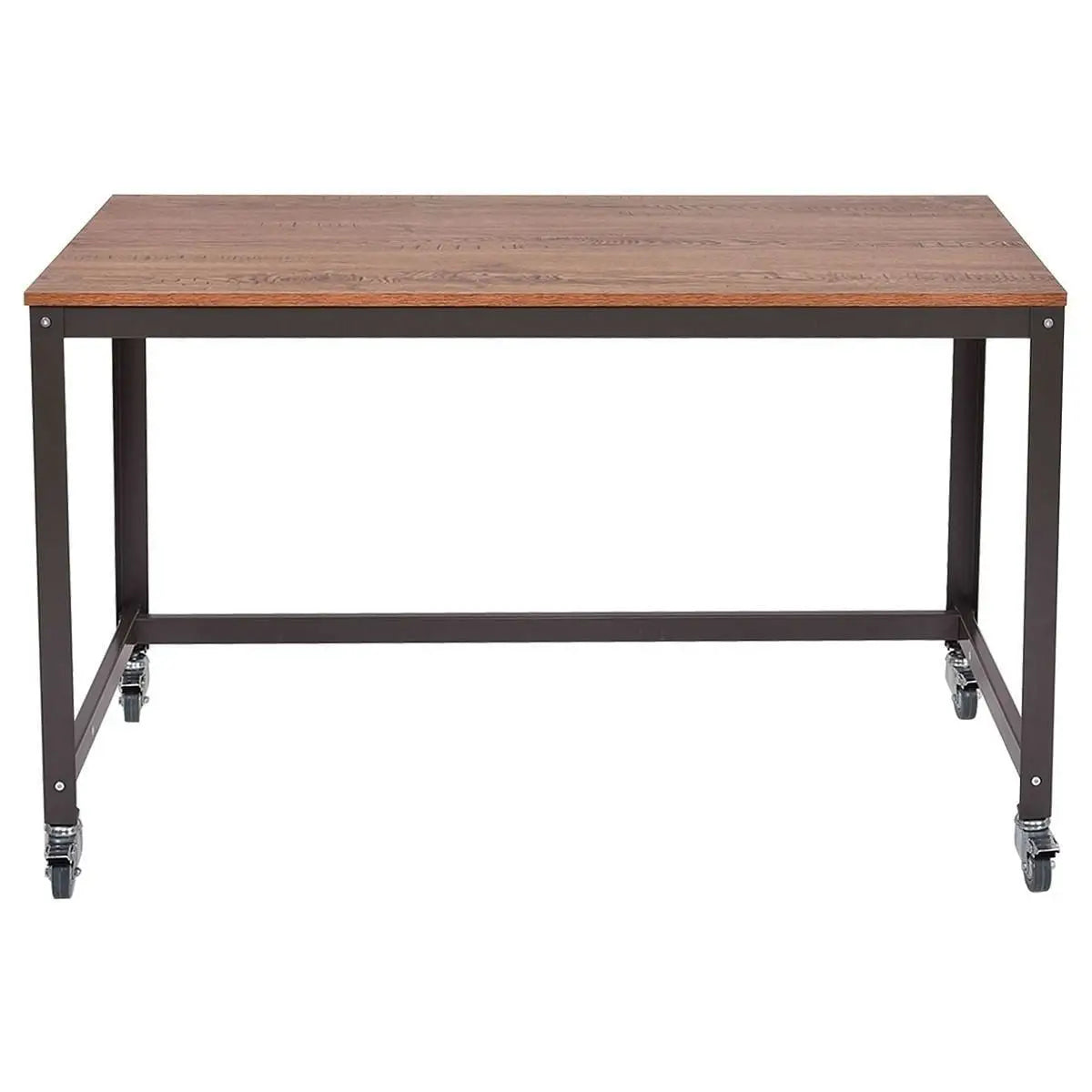 Industrial Modern Steel Frame Wood Top Computer Desk with Locking Wheels - Computer Desks