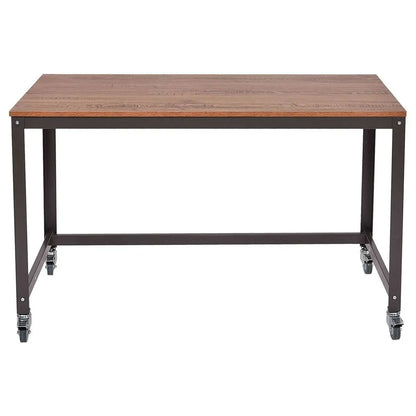 Industrial Modern Steel Frame Wood Top Computer Desk with Locking Wheels - Computer Desks