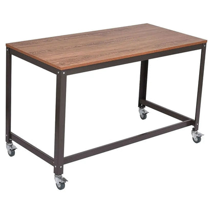 Industrial Modern Steel Frame Wood Top Computer Desk with Locking Wheels - Computer Desks