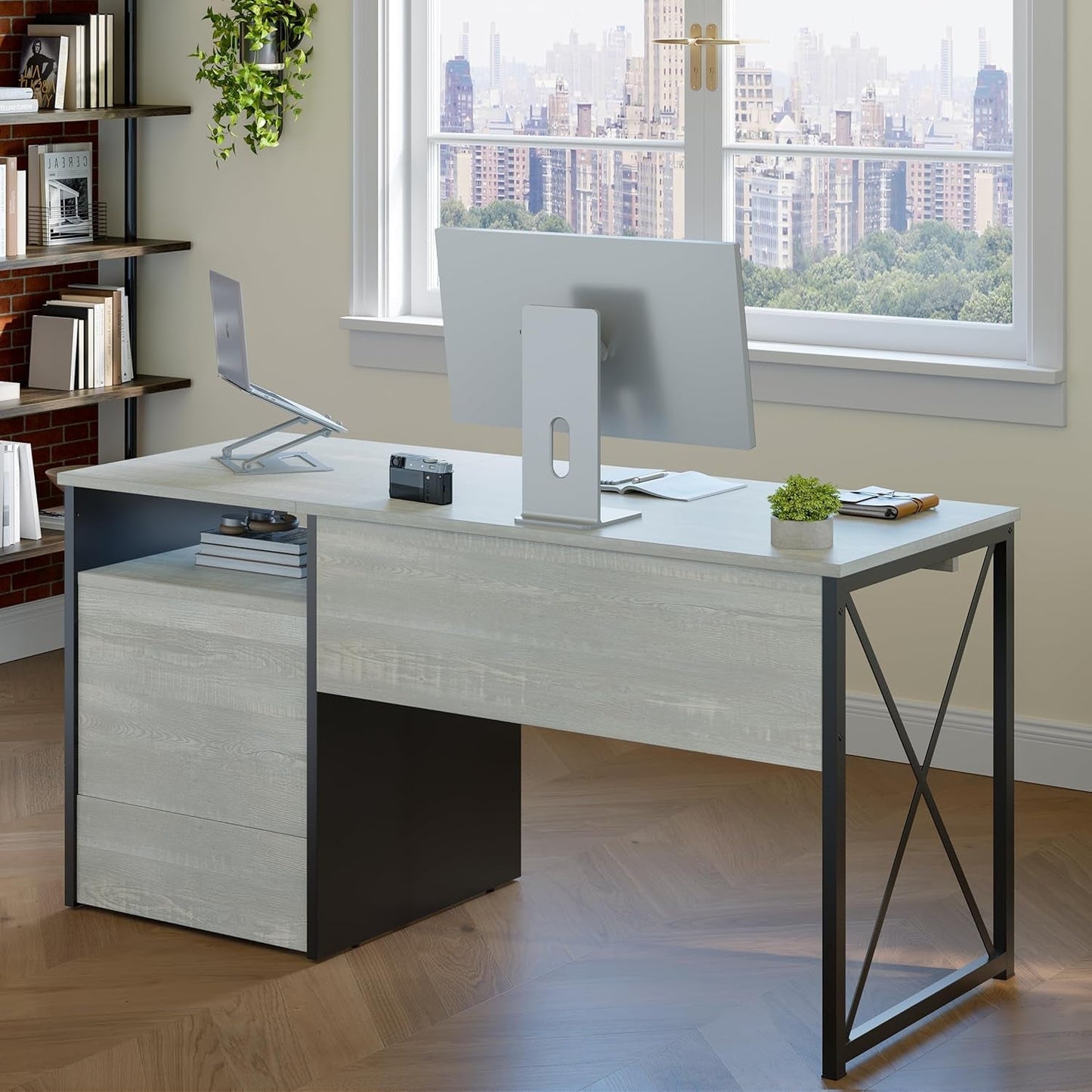 Industrial Office Desk with Storage Drawers and Keyboard Tray-4
