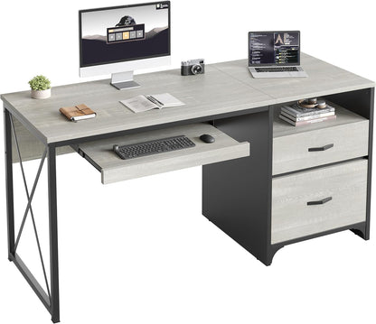 Industrial Office Desk with Storage Drawers and Keyboard Tray-0