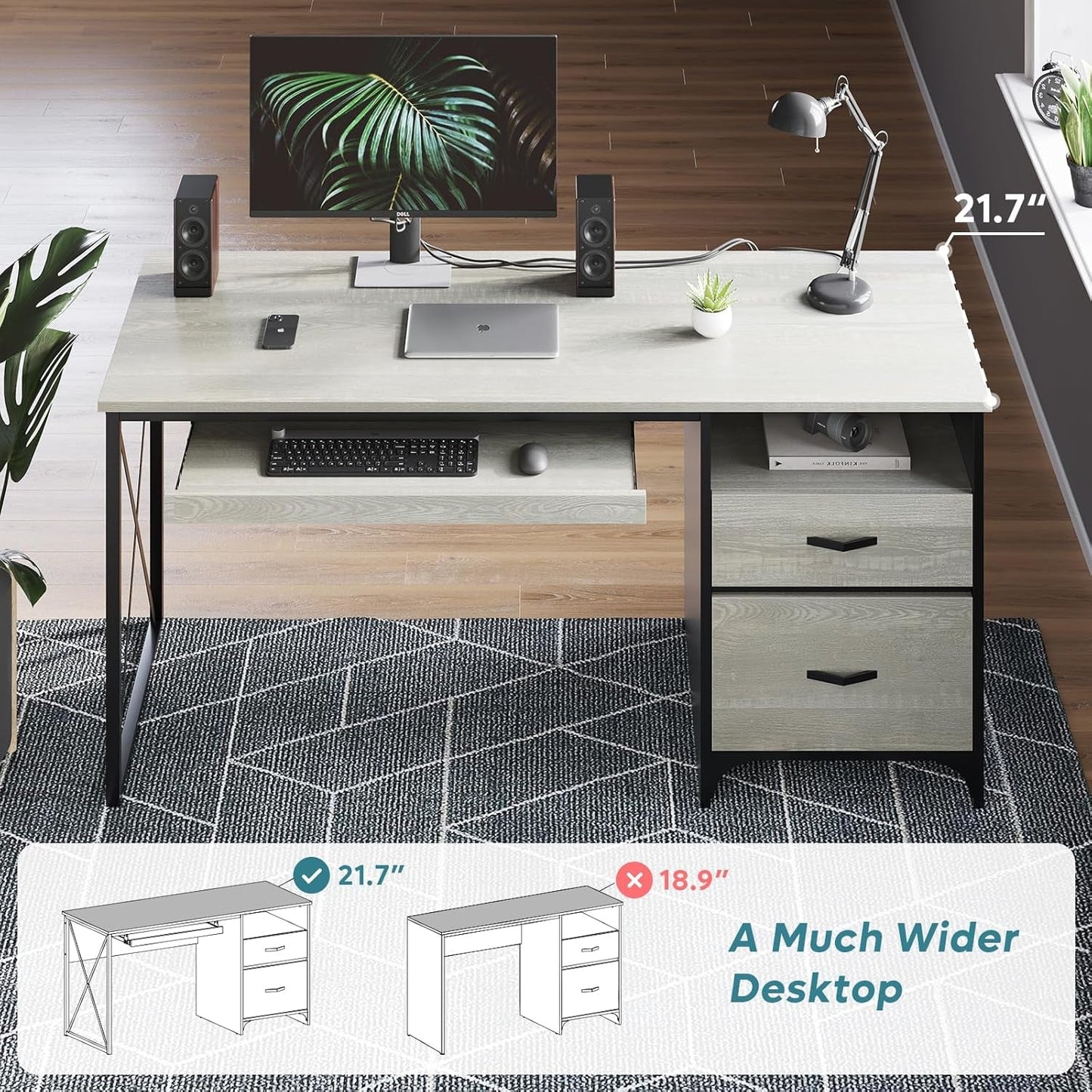 Industrial Office Desk with Storage Drawers and Keyboard Tray-3