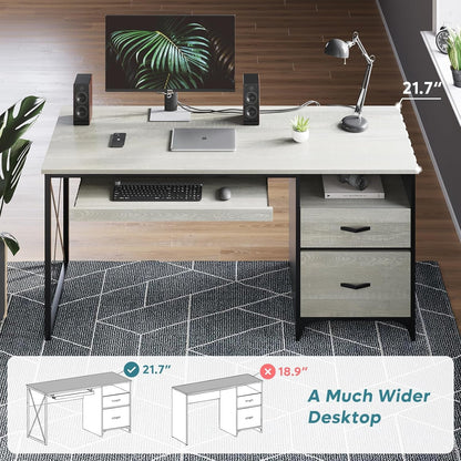 Industrial Office Desk with Storage Drawers and Keyboard Tray-3