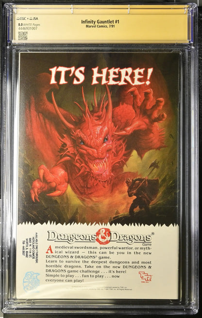 CGC-graded Infinity Gauntlet #1 signed by George Perez with red dragon cover art