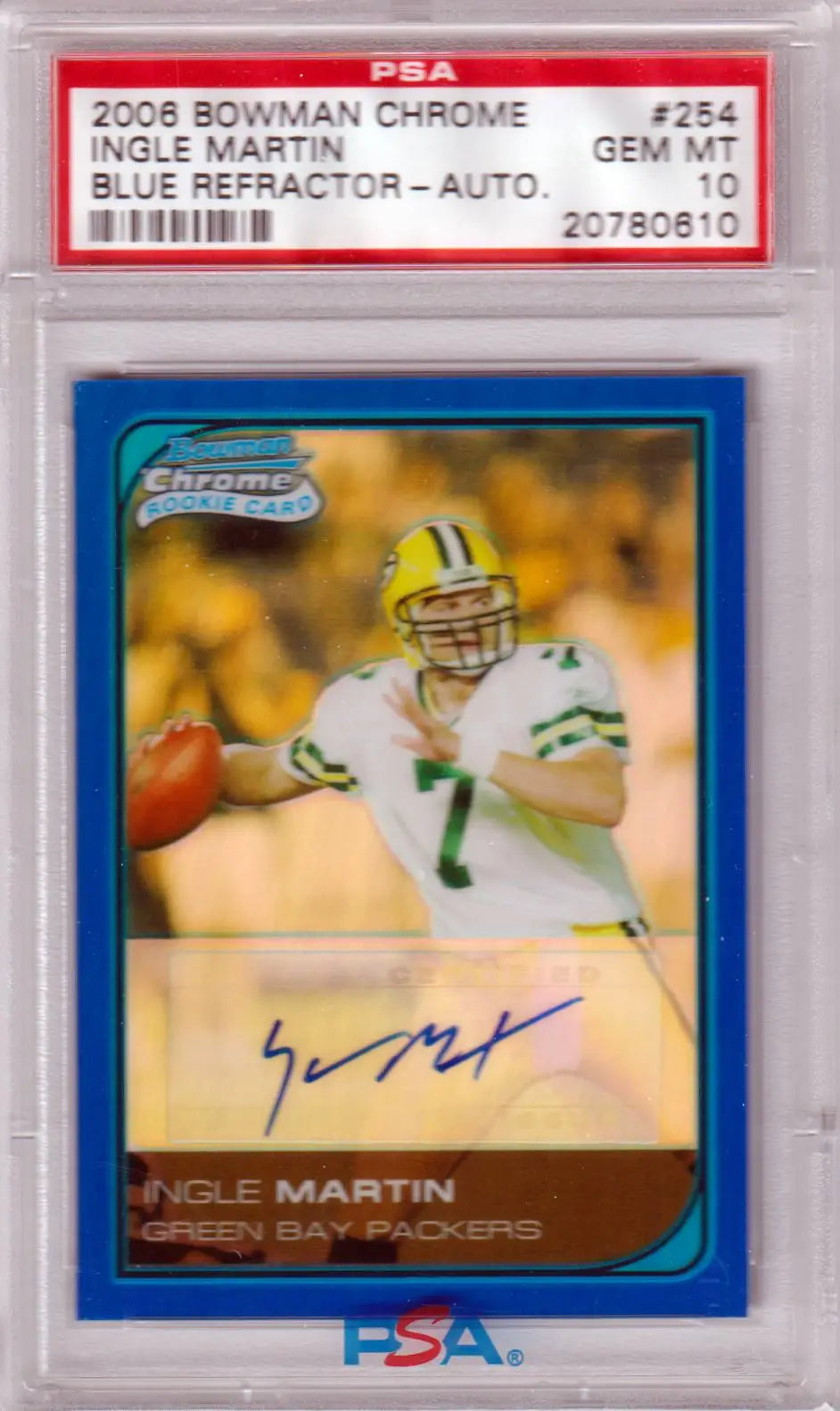 Graded Ingle Martin autographed football card from Bowman Chrome, Columbia Hobby product