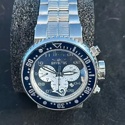 Stainless steel Invicta NFL Los Angeles Rams men’s watch with blue dial and bezel