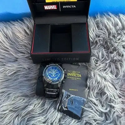 Black Panther Bolt Invicta limited edition wristwatch with stainless steel bezel in original packaging
