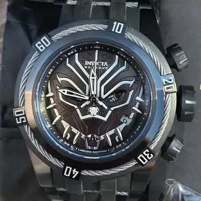 Invicta Limited Edition Marvel Black Panther Bolt watch with stainless steel bezel and strap
