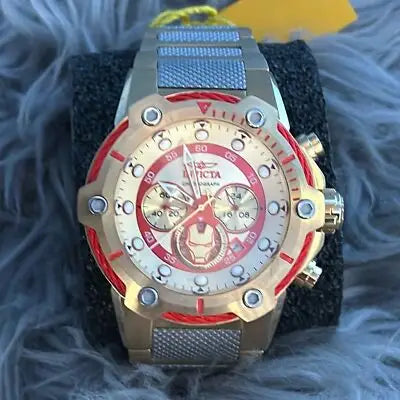 Invicta Marvel Iron Man Tony Stark Chronograph Watch with stainless steel textured band
