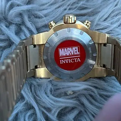 Gold-toned Invicta Marvel Iron Man chronograph watch with stainless steel and water resistance