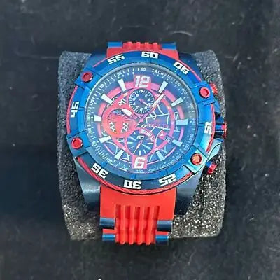 Limited edition Invicta Marvel Spiderman men’s watch with blue and red chronograph, silicone strap
