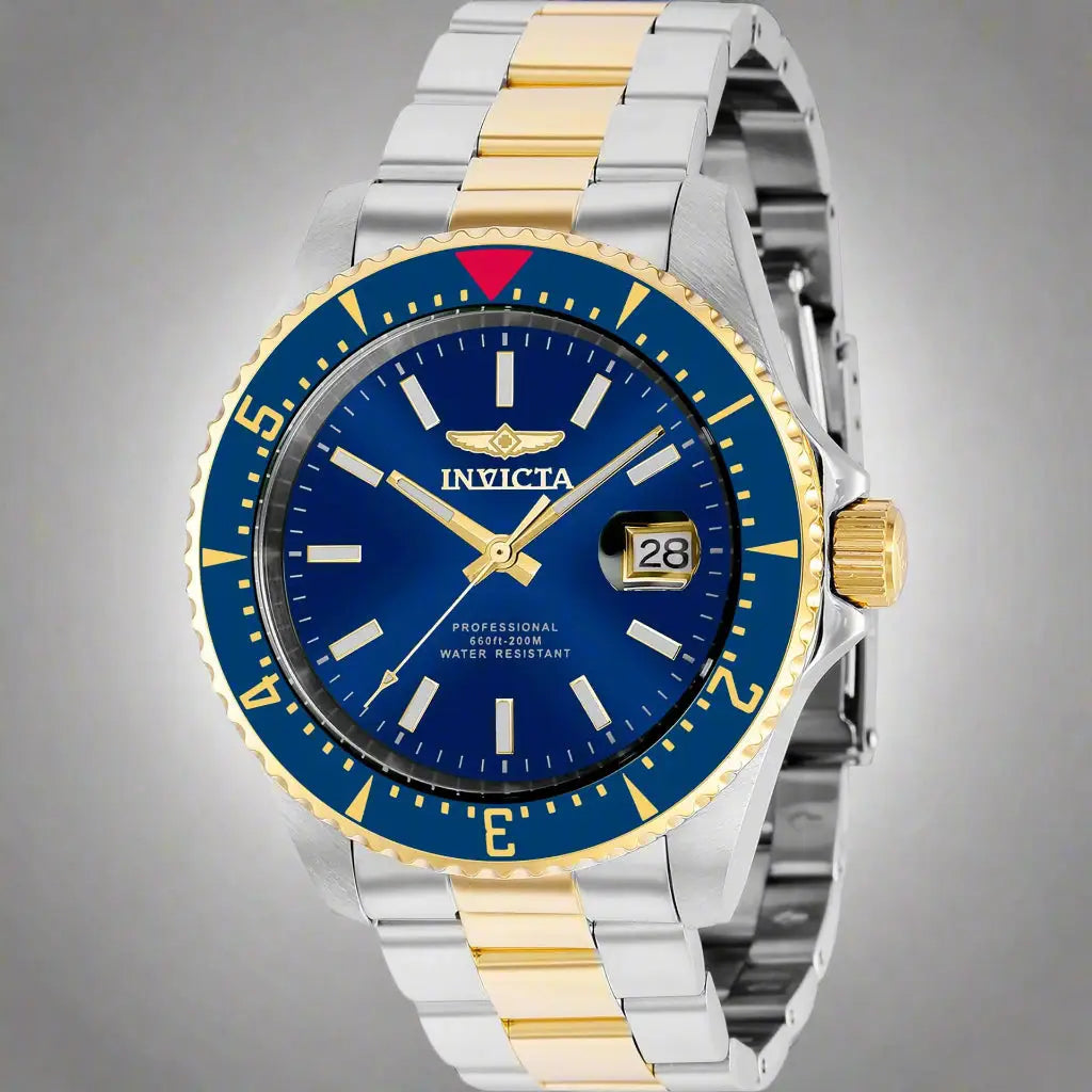 Invicta men’s blue dial two-tone stainless steel automatic dive watch with gold accents